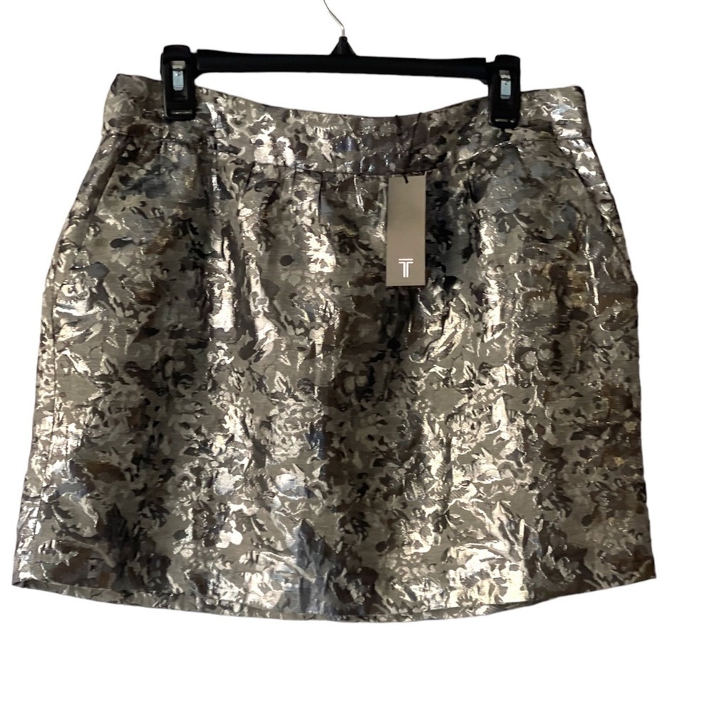 Tinley Road Gray Silver Metallic Jacquard Short Mini Party Dress Skirt, Sz L